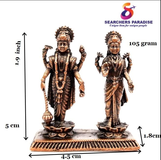Image of Copper Idols India, 1.9 inches, Handmade Vishnu LakshmiIdol with, 105 Grams, Patina Antique Finish, Pack of 1 Piece