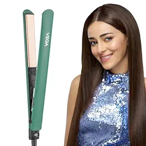 Vega Salon Smooth Hair Straightener for Women with Ceramic Coated Plates, Quick Heatup & Travel Friendly, Travel Lock, Suitable for All Hair Types, 1 Year Warranty, Green (VHSH-42)