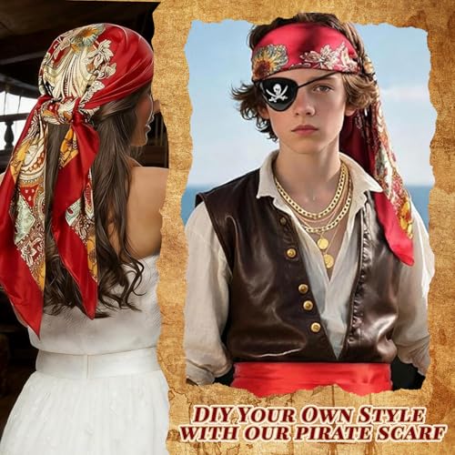 ITJMRJP Accesorios de Disfraz Pirata para Mujer 8 Piezas Accesorios Pirata Mujer Complementos Piratas Con Pañuelo Piratas Parche Aretes Corsé Cinturó para Halloween Carnaval Cosplay(Rojo) - imagen 4