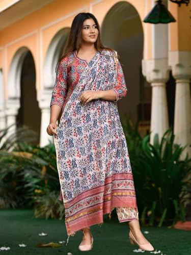 Greciilooks Womens Regular Cotton Blend Regular Fit Kurta Set (Pink, Small)