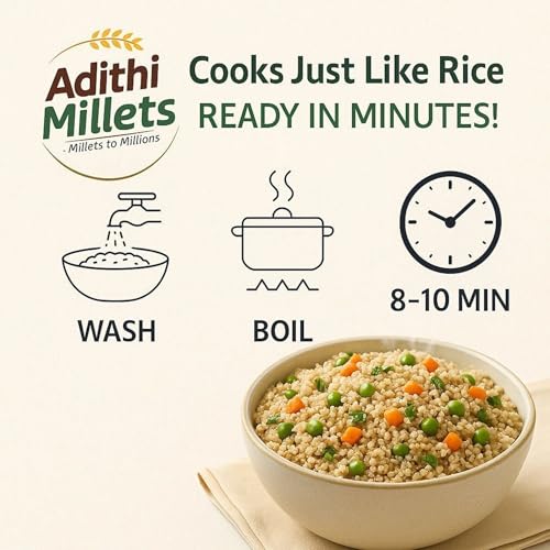 Image of Adithi Unpolished Browntop Millet Rice - Low Glycemic Index 21 make healthy Gluten-Free Choti Kangni /Andu Korralu | Fiber & Protein Rich Grains that cooks in 6-8 minutes, Net weight 900g pack of 2.