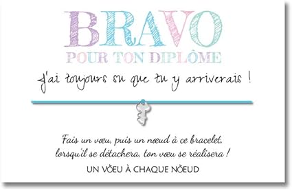 Carte De Voeux Bravo Pour Ton Diplome Bracelet Porte Bonheur 1 Cle Inox Enveloppe Fabrique En France Idee Cadeau Felicitation Reussite Diplome Examen Amazon Fr