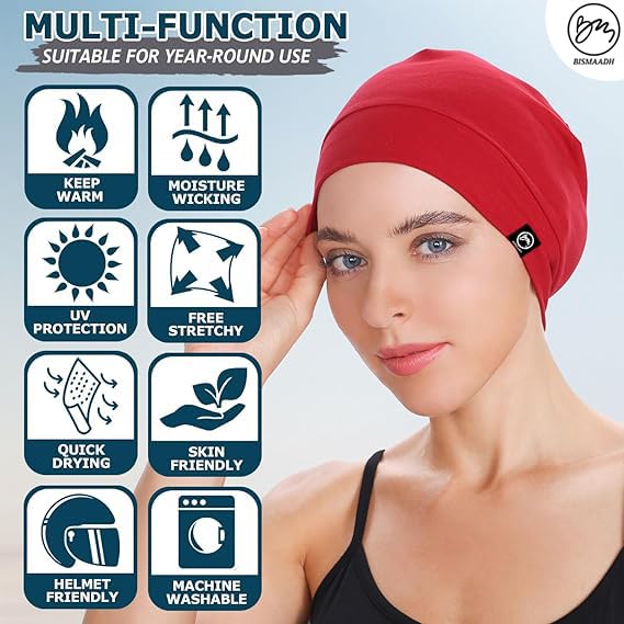 Image of Cooling Cotton Skull Caps for Men Women, Lightweight Beanie Sleep Hats Breathable Helmet Liner