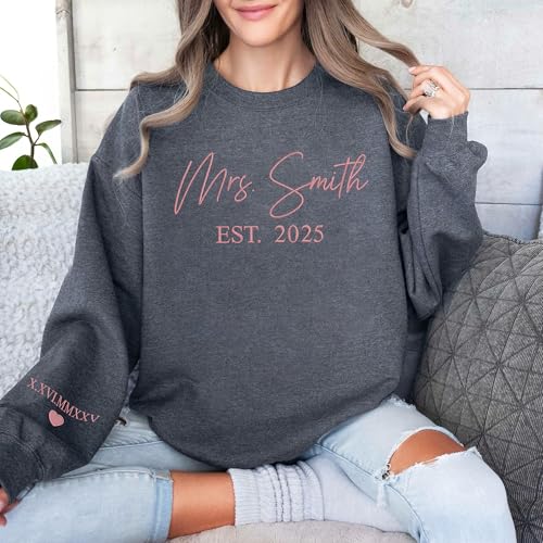 Custom Embroidered Mrs Sweatshirt, Wife shirts, Future Mrs Hoodie, Bride Sweatshirts, Personalized Gifts for Wedding Engagement, Bachelorette Party Gift Style 54