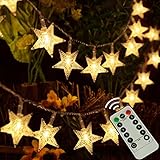 kingleder 25ft 50 LED Xmas Star Light Fairy String Light w/Remote for Christmas Weddings Family Festival Party (Warm White)