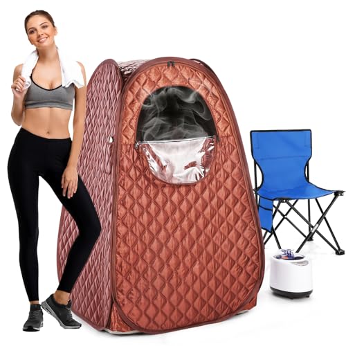 Sauna portatile per la casa, sauna a vapore personale, sauna a vapore a casa, spa con generatore di vapore da 2,6 l 1000 W, timer da 90 minuti, sedia pieghevole, telecomando incluso (marrone)