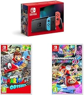 Nintendo Switch Neon + Super Mario Odyssey + Mario Kart 8
