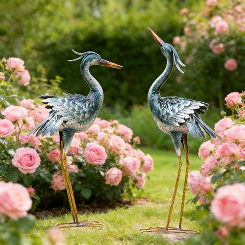 chisheen Large Garden Crane Statues Outdoor Sculptures, Metal Yard Art Heron Decor Standing for Indoor Outdoor Decor, Bird Statues for Patio Lawn Porch Decorations, Set of 2 by chisheen - Image 4