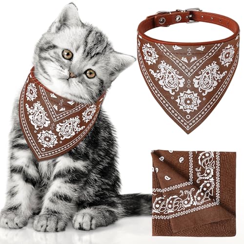 Image of Chicingyou Cat Dog Bandana Collar & Owner Matching Paisley Pattern Bandana Women Headband Square Scarf Headwear Puppy Scarf for Small Dog Adjustable Cat Collar Triangle Neckerchief Handkerchief(Brown)