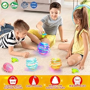 Light Up Easter Eggs Toy Gifts for Kids 6 Easter Egg Spinning Tops with Flash Music Easter Basket Stuffers Easter Eggs Hunt Prize Kids Goodie Bag Fillers Party Favor Novelty Bulk Toys