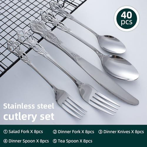 40-Piece-Stainless-Steel-Flatware-Set-Silver-Silverware-Set-Service-for-8-Cutlery-Utensils-Set-Tableware-Cutlery-Set-for-Home-Restaurant-Party