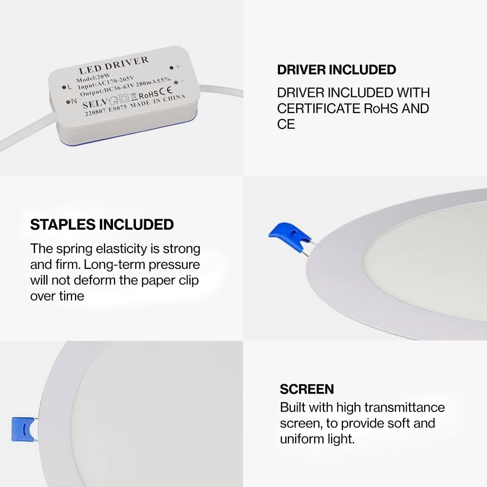 M Ledme - Pack 2, Downlight LED 220mm 20W, 2000 lúmenes, Panel Redondo Extraplano, Color Luz fría (6000k), Corte estándar 205mm, Driver incluido, LM5551.