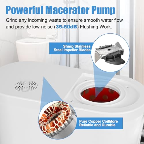 Image of Sink Sewerage Pump 600W Macerating Wall-hung Toilet Pump Upflush to 32.8ft /10 m Waste Water Pump 8700 L /h, Macerator Sewerage Sump Pump With 3 Water Inlets for Bathtub, Laundry and Sink