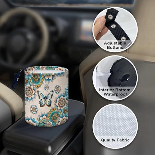 Image of Car Trash Can Car Bag Accessories Interior Butterfly Boho Flower Garbage Bin Hanging Portable Dustbin Bin Waste Basket Collapsible Small Trash Can Easy to Clean