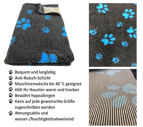 elropet Hundematte vetbed für kleine Hunde & große Hunde/Premium 22mm hohe Qualitätsstufe/Hundedecke S/M/L (Dunkelgrau + Blaue Pfote, S 80cm X 50cm)