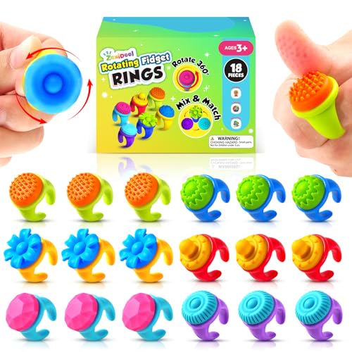 Fidget Rings Sensory Valentine Day Gift for Kids: 18 Pack Fidget Stress Spinner Rings- Autism Sensory Toy for Special Needs ADHD- Quiet Fidgets for Classroom Prizes Travel Toys - image 1