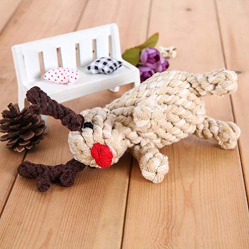 ABOOFAN Brinquedo de mastigar de Natal com design de rena de algodão e corda para dentição de cães,