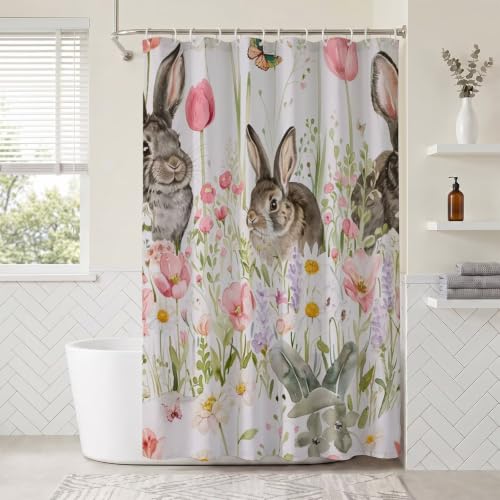 Rideau de douche imperméable et lavable 150x170 en polyester motif lapin - 2
