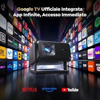 Proiettore 4K【Google TV/Compatibile con Netflix】Videoproiettore Auto Focus e 6D Keystone Projector a Focale Corta Proiettore Portatile WiFi Bluetooth Proiettori Rotabile Home Cinema per Casa e Esterno