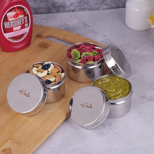 Image of Stainless Steel Masala Box Set of 3 with Lid (120ML Each), Small Spice Container Set, Steel Storage for Masala, Pickle, Chutney, Mukhwas, Clove, Portable Kitchen Organizer