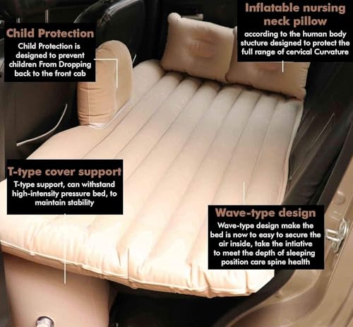 Image of CUATRO Car Inflatable Bed with Pump & 2 Air Pillow|Quick Inflatable Back Seat Bed|Car Inflatable Mattress|Car Bed Mattress|Car Bed for Kids,Travel,Trip,Camping,Picnic,Pool & Beach (Cream)