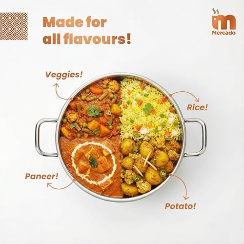 Image of Mercado Triply Stainless Steel Kadhai 28 cm (4.5L) with Lid | SS304 Food Grade | Even Heat Distribution | Deep Frying & Cooking | Induction & Gas Compatible I 5 Years Warranty