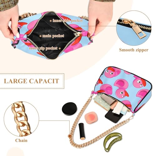 Cute Pink Cartoon Ducks Blue Clutch Handbags Womens Lady One Shoulder Bag Zipper Hobo Evening Purse with Chain Strap4