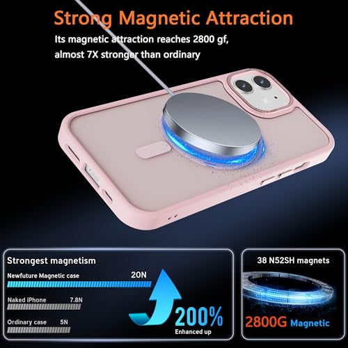 Image of Magnetic iPhone 12 /12Pro case,Compatible with Magsafe, Military-Grade Protection,Slim Translucent Matte Shockproof with Anti-Scratch Anti-Fingerprint Phone Cover (Pink, iPhone 12 /12Pro)