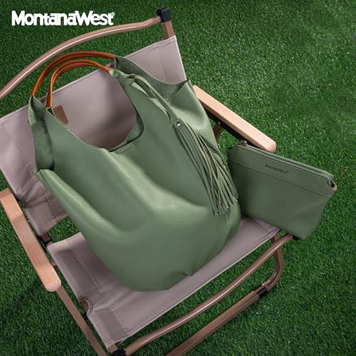 Image of Montana West Hobo Bags for Women Slouchy Handbags 2PCS Tassels Shoulder Bag with Comestic Bag