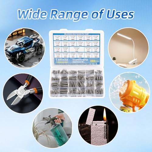 380pcs stainless steel compression springs assortment kit - small amp tiny springs with 23 different sizes metal compression springs for pen repair home diy workshop amp industrial use