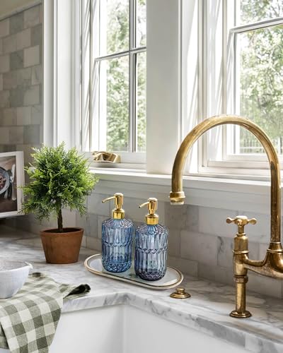 Image of JASAI 18Oz Blue Glass Soap Dispenser with Golden Pump for Dish Soap | Refillable Kitchen Soap Dispenser with Thick Glass & Rust Proof Pump, Bathroom Soap Dispenser for Hand Soap, Liquid Soap.