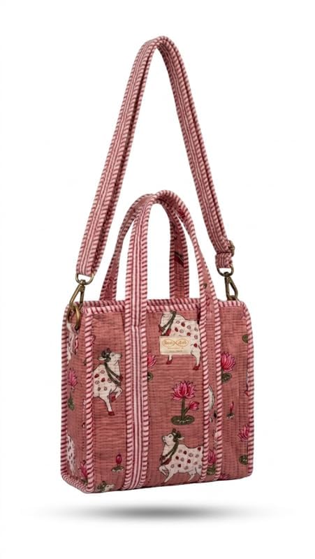 Quilted Cotton Tote Bag for Women with Shoulder Strap-picture-13