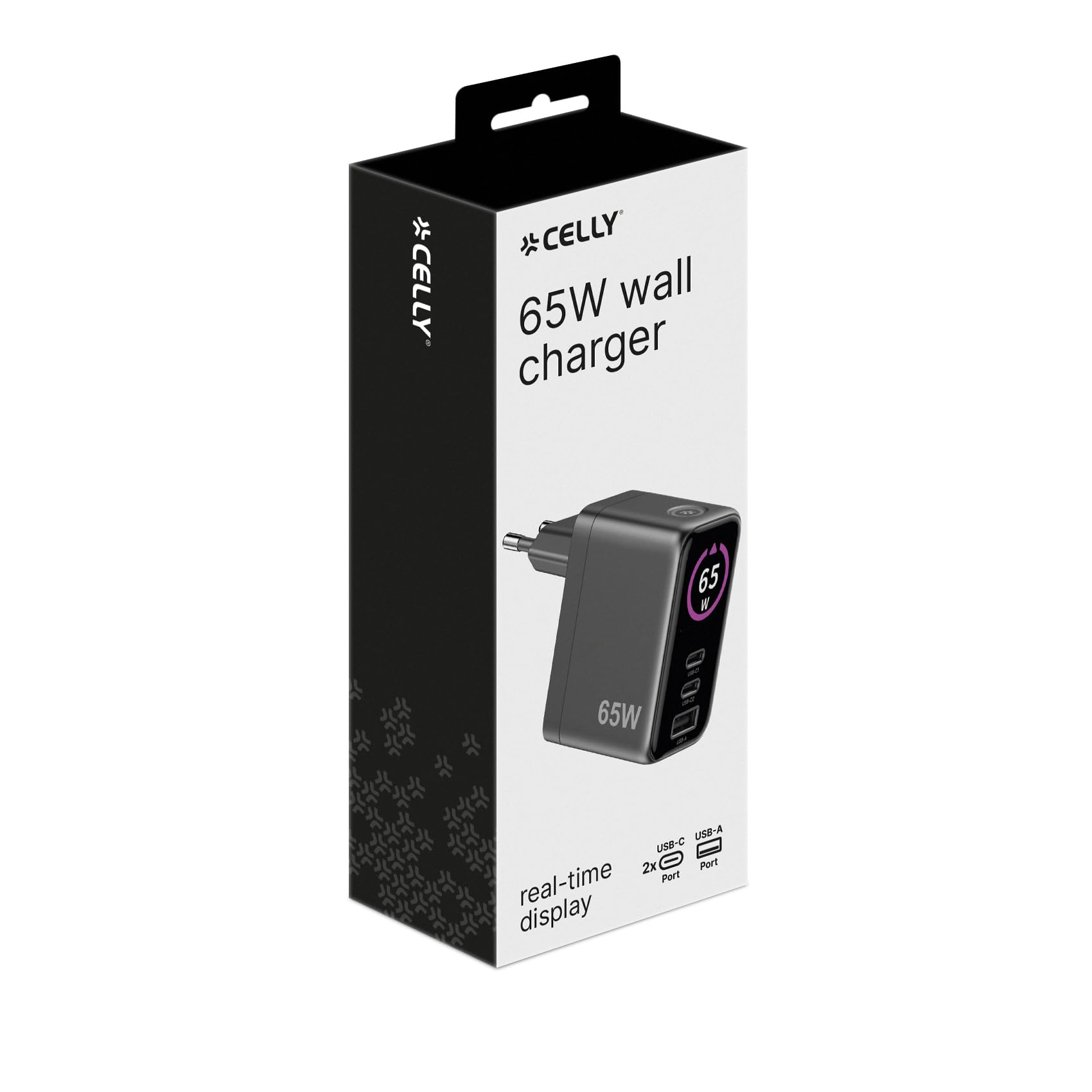 Celly - Caricatore Multiplo USB-C 65W GaN con Display LED, Ricarica Rapida per Laptop, Smartphone e Tablet
