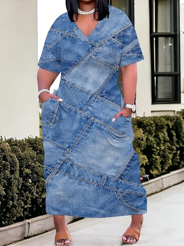 Image of PinkPatty Women's Oversize V Neck Short Sleeve Maxi Dress with Pockets