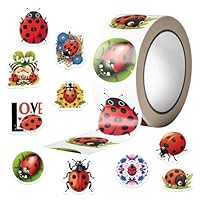 500PCS Ladybird Stickers for Kids 10 Styles Sticker Rolls Cartoon Insecta Stickers Party Favors Waterproof Vinyl Stickers for Scrapbooks Water Bottle Gift Boxes Party Decorations (Ladybird)