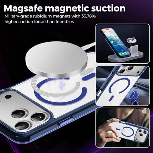 Image of VONZEE for iPhone 17 Pro Max Case 6.9 inch Build-in Solid Color Inner Layer, Compatible with MagSafe, Camera Lens Full Protection, Shockproof Transparent Frame Magnetic Phone Cover - Blue