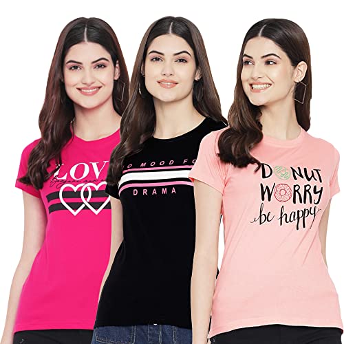 Image of Preneum Women's Cotton Regular Fit Graphic Stylish Printed Short Sleeves Casual T-Shirt |Trend & Styles