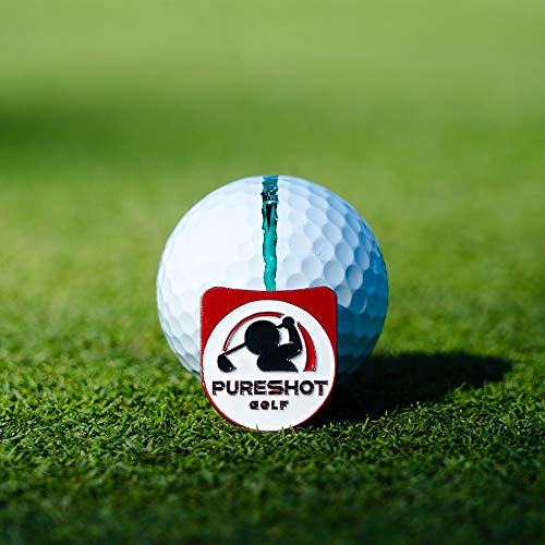 5-In-1 Golf Divot Repair Tool | Golf Ball Line Stencil Putting Alignment | Pureshot Ball Marker (Red) #TOP3