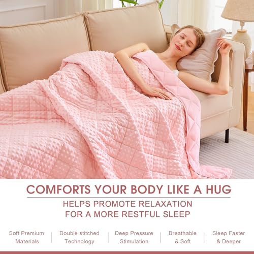 Image of Pink Weighted Blanket for Adults 20lbs, 48 inchx72 inch, Twin Full Size Cooling Minky Heavy Throw Blanket for 180-220lbs, Soft Winter Thick Big Blankets Weighted Comforter Gift for Sleeping