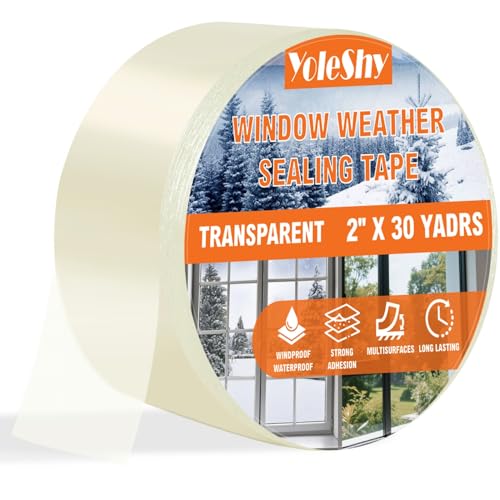 YoleShy Transparent Window Weather Sealing Tape 2 Inch x 30 Yards No Residue Heavy Duty Window Insulation Tape for Doors Winter Cold Draft Proof Gap Sealing Air Conditioner Window Seal