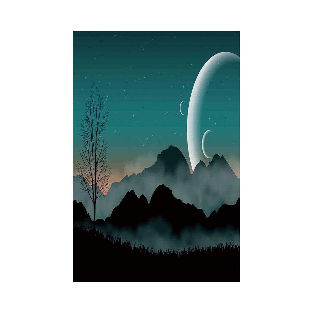 Polyester Garden Flag Outdoor Flag House Flag Banner,Space,Night Sky on Mountain Range Forest Crescent Moon Star Cosmic Infinity Astral Graphic,Teal Black,for Wedding Anniversary Home Outdoor Garden D