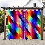 Surwin 2 Stück 3D Bunt Outdoor Vorhang Wetterfest, Verdunklungsvorhänge mit Ösen,Balkon Sichtschutz,Vorhänge Blickdicht,Outdoor Vorhang für Balkon Terrasse Pergola (Bunt,91x213cm)