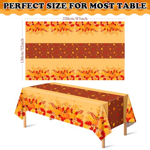 OHOME Thanksgiving Decorations - Plastic Fall Tablecloth for Thanksgiving Friendsgiving | Autumn Table Decor Leaves Floral Table Covers for Outdoor Indoor Party Favors Backdrop,52''x87'',2 Pack - image 2