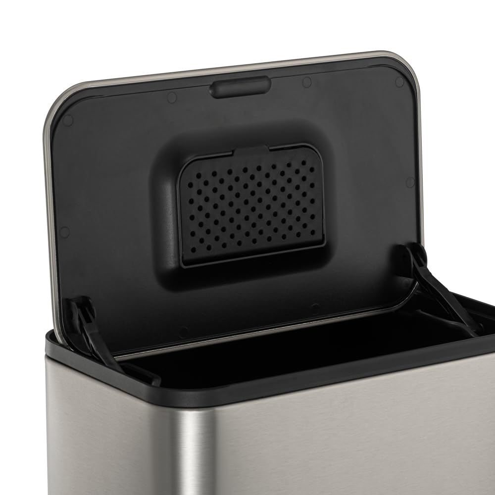 Red Factor - Cubo de basura de compost (acero inoxidable, con tapa filtrante, 5 L, sin olor, cubo de residuos de cocina para puerta de armario, encimera o debajo del fregadero (gris metálico)
