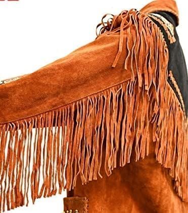 Men's Leather Mountain Man Jacket, Native American Style, Beaded Buckskin Warshirt with Fringe4