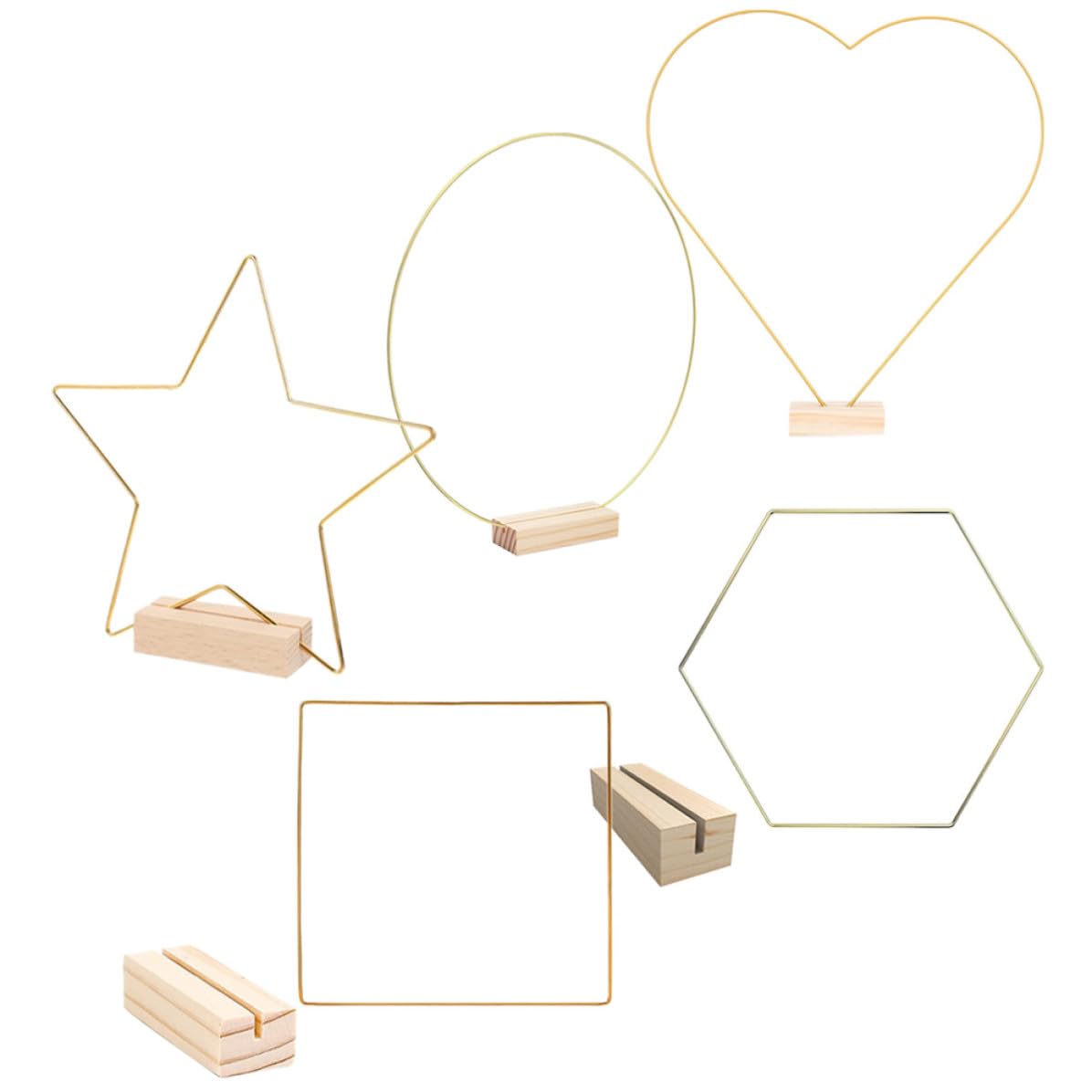 Aros de metal dorado para centros de mesa elegantes y manualidades estables con base de madera