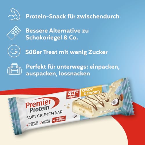 Premier Protein - Soft Crunch Bar 40% - Coco Almond - 12x40g - Low Sugar - Low Carb - High Protein Bar - palmölfrei