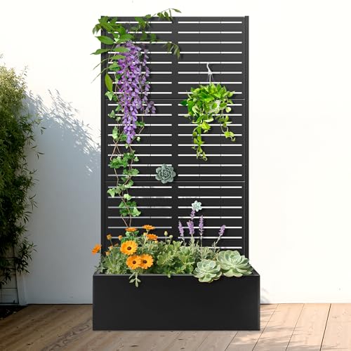 FENCY Metal Raised Garden Bed with Trellis, Metal Planter Box with Trellis, Garden Box for Climbing Plants Vegetable, 35
