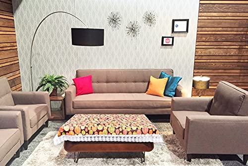 Image of The Furnishing Tree Waterproof PVC Rectangle Shaped 2 Seater Table Cover WxL 45x70 inches Abstract Pattern Multi Color with White Border lace