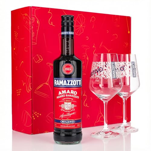 Sipply Geschenkset 3-teilig mit 2 Ballonglas und 1 Flasche Ramazzotti Likör 0 7l 30% | mit Geschenkverpackung: Pink | Geschenk für Frauen Männer Mama Papa Freundin zu Weihnachten Ostern Valentinstag